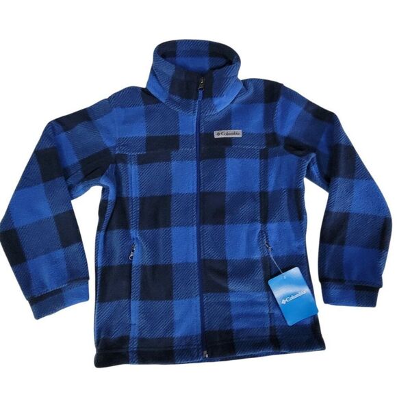 Columbia Fleece Jacket Boys Youth Size Small (8) Zing III Blue Check Zip Front - Picture 1 of 14